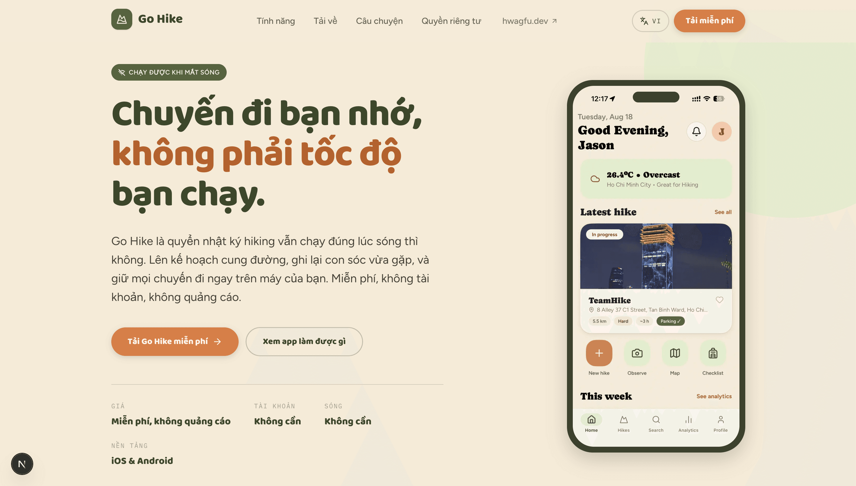 Trang chủ website Go Hike